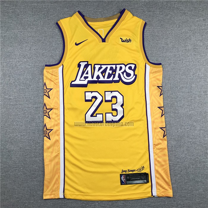 Camiseta Los Angeles Lakers Lebron James NO 23 Ciudad 2019-20 Amarillo
